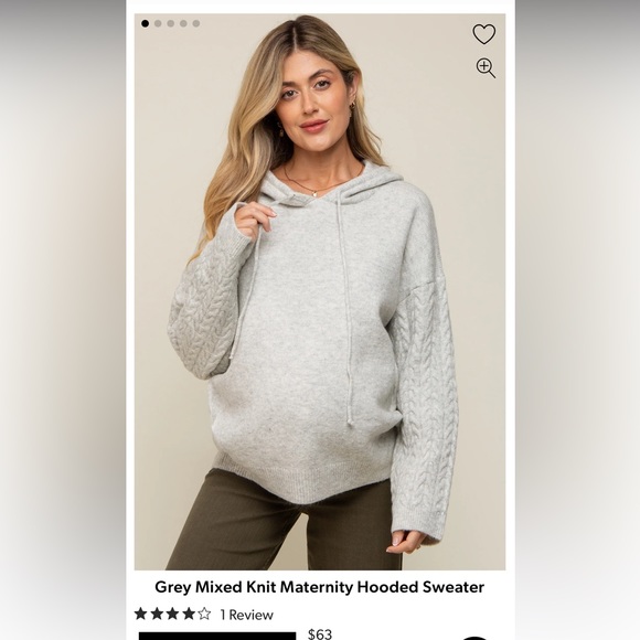 Gray mixed knit hooded maternity sweatshirt - Picture 3 of 4
